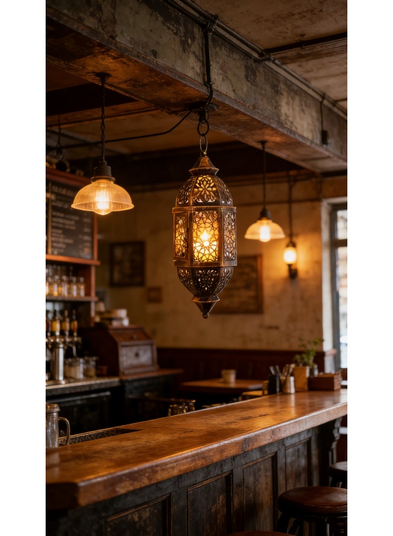 Decorative Hanging Lantern – Premium Metal Ramadan Lamp with Beautiful Light Patterns, Ideal for Wall Mount, Tabletop Display & Thoughtful Festival Gifts（Y-67-BLK） - Image 3